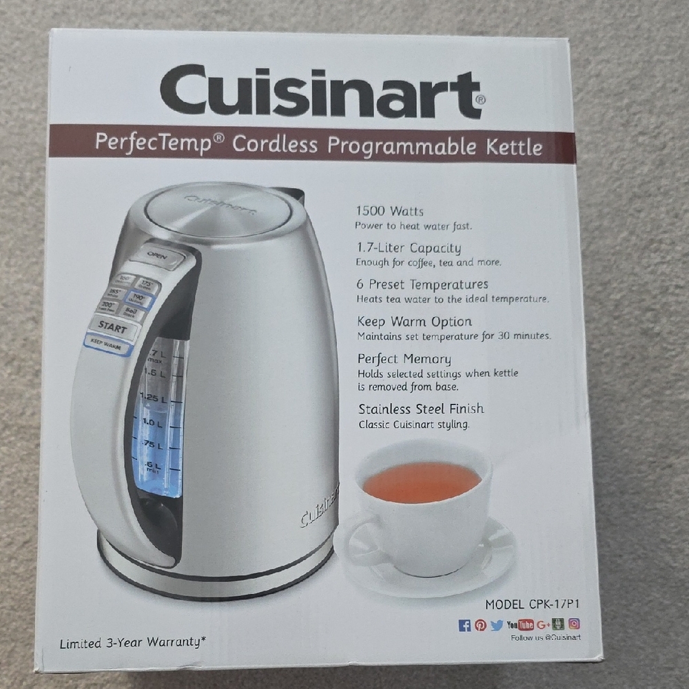 Cuisinart Silver Cordless Programmable Kettle